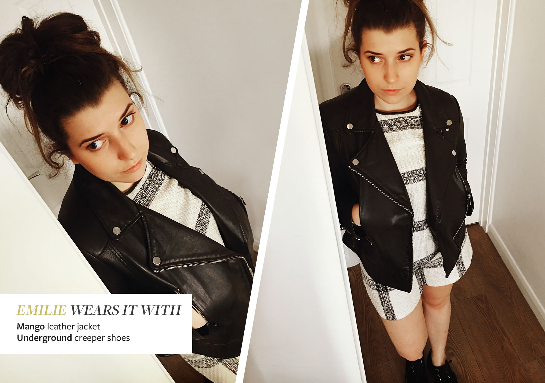 Emilie Wears it with Mango leather Jacket and Underground Creeper Shoes