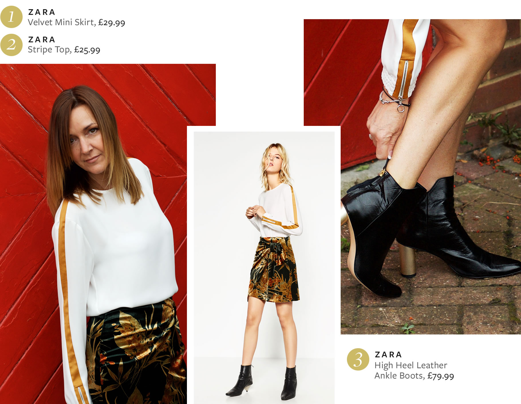 Zara Velvet Mini Skirt and Stripe Top
