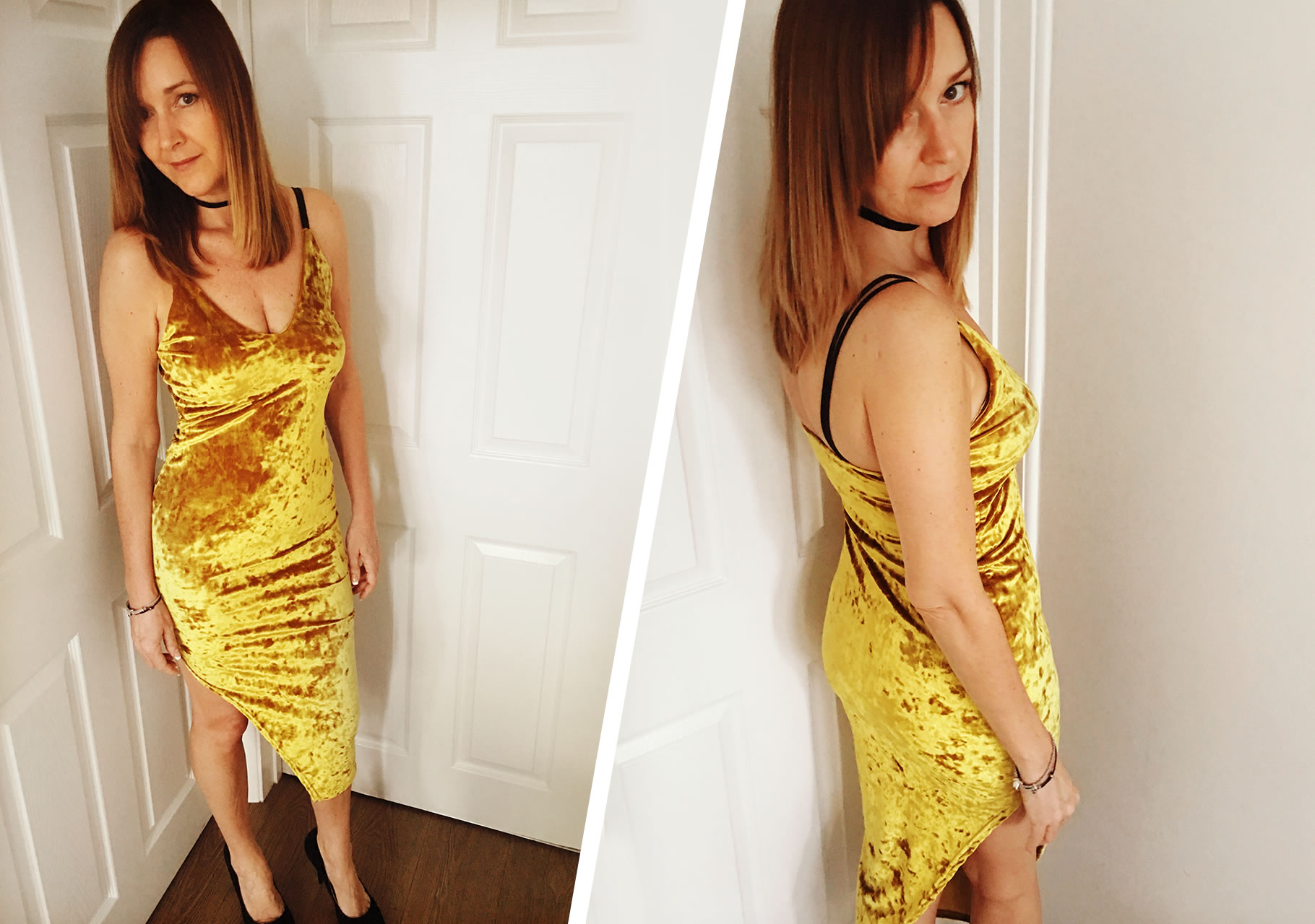 Dawn wears Missguided- Chartreuse Green Strappy Crushed Velvet Bodycon Midi Dress