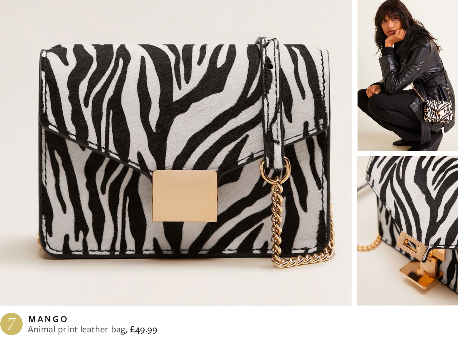 Mango animal print leather bag