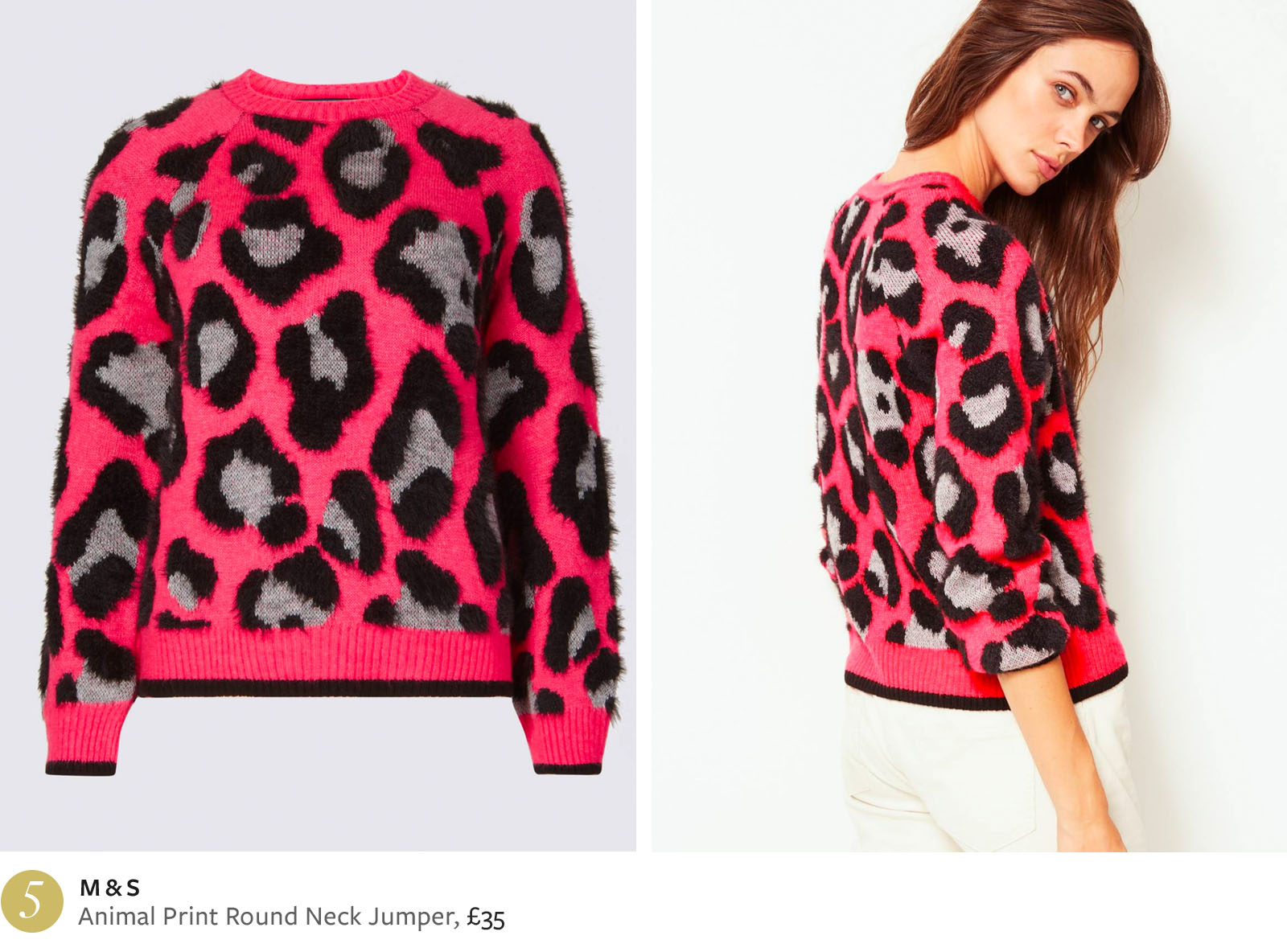 M&S collection animal print round neck jumper